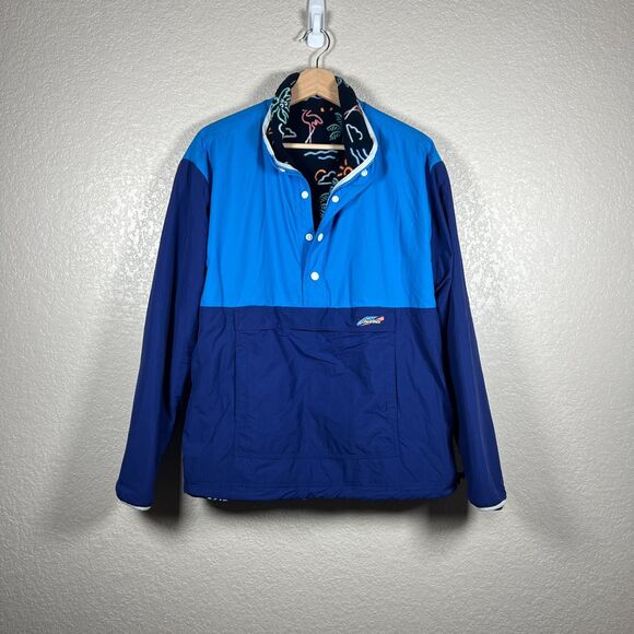 Chubbies Mens Anorak Fleece Jacket Size M Reversible Zip Snap Frat Flamingo - Picture 2 of 12